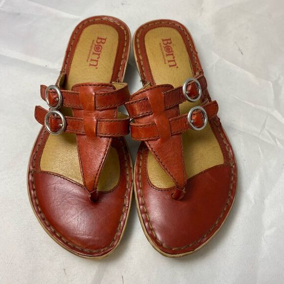 Born Dark Red leather sandals double strap thong flip flop 36.5M/6 - Picture 5 of 6